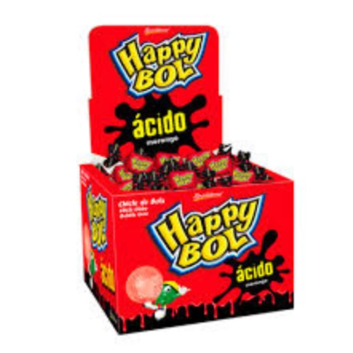 CHICLE HAPPY BOL MORANGO ACIDO 140G