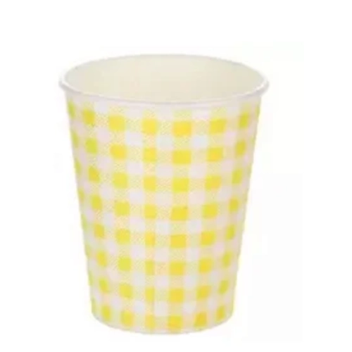 COPO PAPEL XADREZ AMARELO 270ML - 10UN