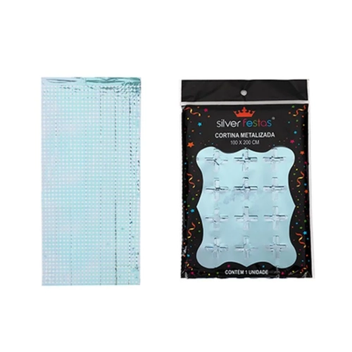 CORTINA QUADRICULADA METALIZADA AZUL BEBE