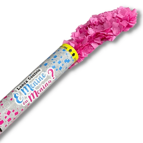 LANÇA CONFETE 30CM CHÁ REVELACAO ROSA