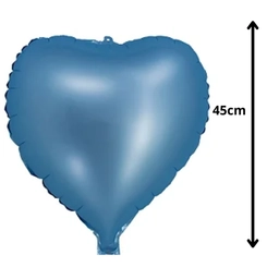 BALÃO METALIZADO 18" CORAÇÃO COM CANUDO AZUL BEBE