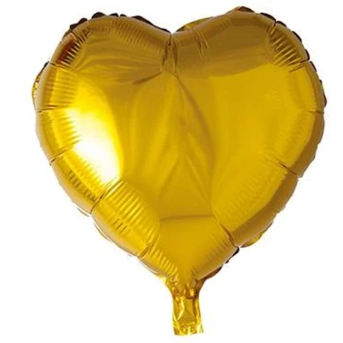 BALÃO METALIZADO 18" CORAÇÃO COM CANUDO DOURADO