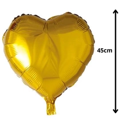 BALÃO METALIZADO 18" CORAÇÃO COM CANUDO DOURADO