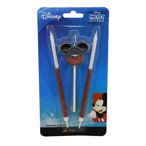 VELA MICKEY 360 MEIO GLITER VERMELHO