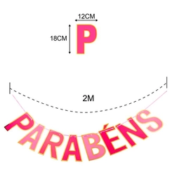 FAIXA PARABENS ROSA BORDA DOURADA