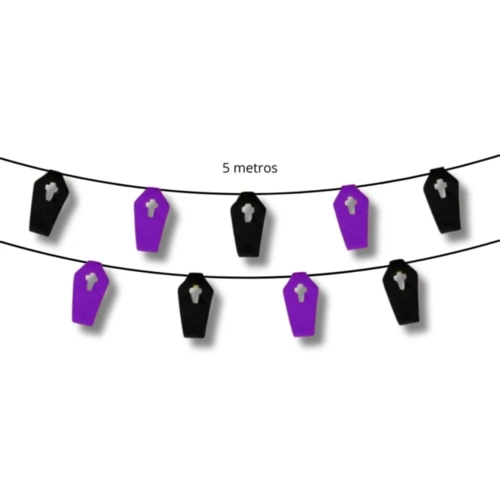 BANDEIRINHA HALLOWEEN 5M CAIXÃO PRETO E ROXO