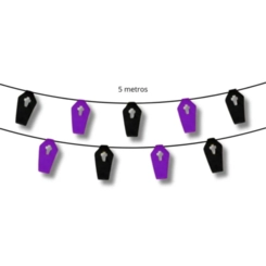 BANDEIRINHA HALLOWEEN 5M CAIXÃO PRETO E ROXO