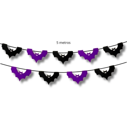 BANDEIRINHA HALLOWEEN 5M MORCEGO PRETO E ROXO