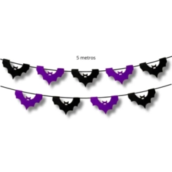 BANDEIRINHA HALLOWEEN 5M MORCEGO PRETO E ROXO