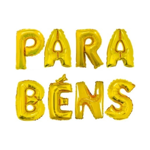 BALÃO METALIZADO PARABENS DOURADO - 16POL